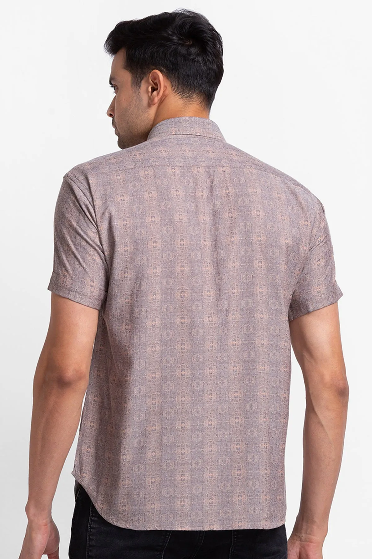 Brown Denim Look Digital Print Shirt