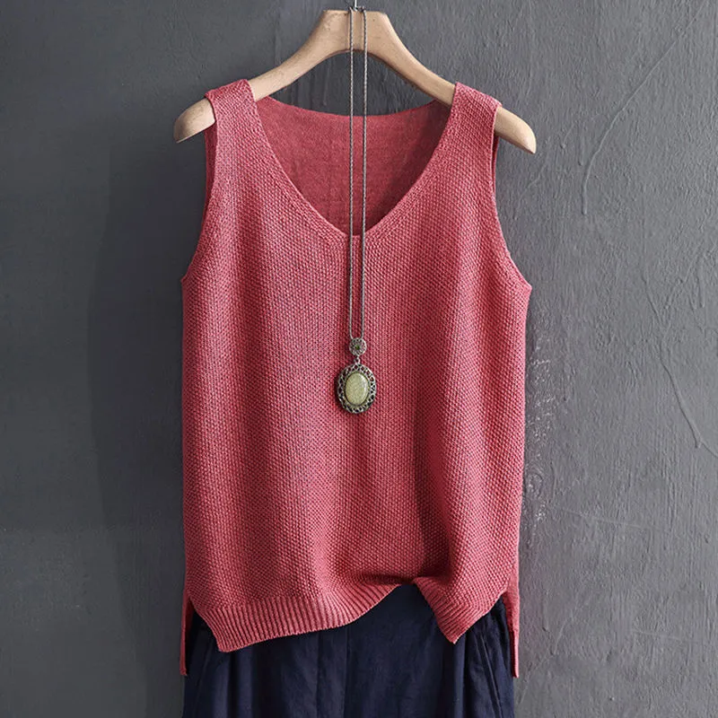 Loose Plus Size Camisole Women Summer Knitted Silk Outdoor Sleeveless T-Shirt Tank Top