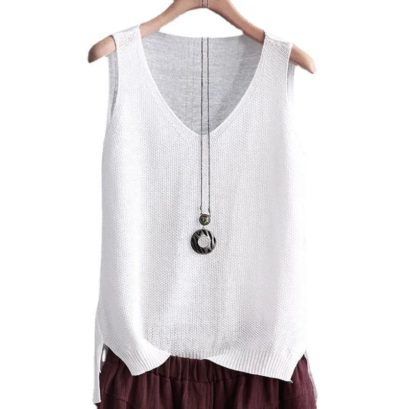 Loose Plus Size Camisole Women Summer Knitted Silk Outdoor Sleeveless T-Shirt Tank Top