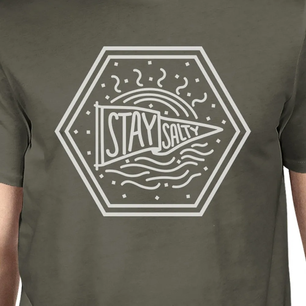 Stay Salty Mens Funny Graphic T-Shirt Cotton Dark Grey Round Neck