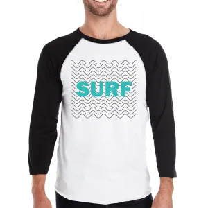 Surf Waves Mens Black 3/4 Sleeve Raglan T-Shirt Funny Baseball Tee