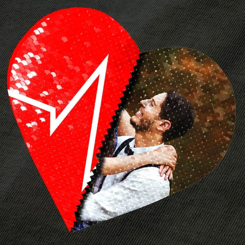 #XS-4XL-Custom Photo DIY Heart Flip Sequin Tee Unisex Cotton T-shirt  For Men and Women